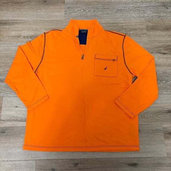 Nautica Men's Orange 1/4 Zip Pullover Sweatshirt Vintage Size XXL - Picture 1 of 4
